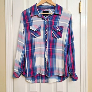 Rails Carmen Blue Pink Colorful Plaid Long Sleeve Button Up Casual Top Womens L